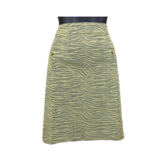Michael Kors‎ Army Green Skirt Gold Zebra Print Career Wear Size L - Picture 1 of 5